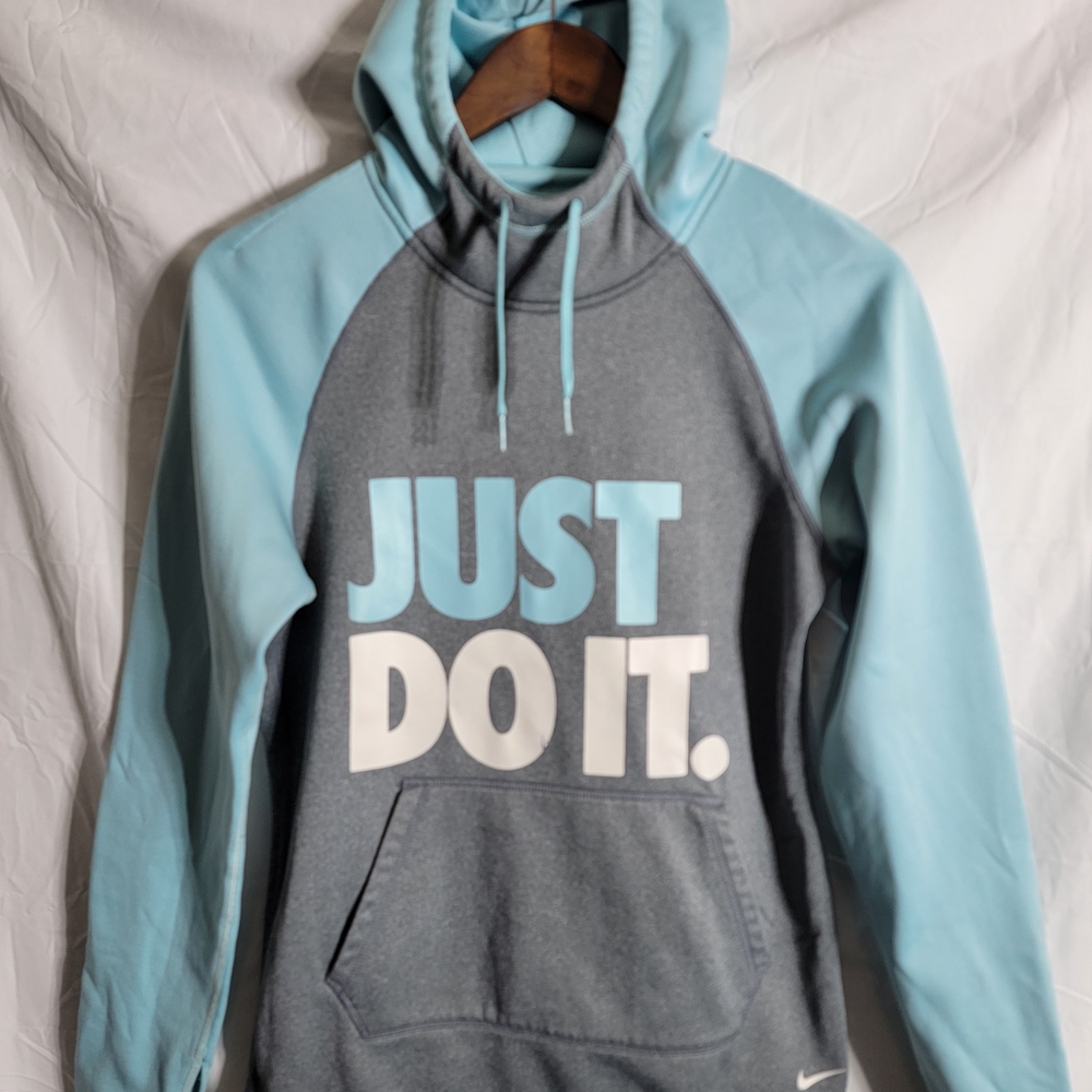 Nike Gray and Light Blue Hoodie